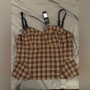 Fashion Nova Brown Plaid Corset Top